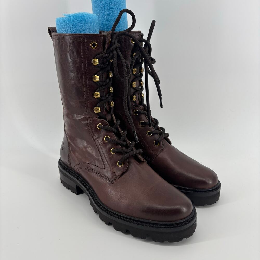 Frye Brown Olivia Combat Boot Size 7.5 Lace Up Grunge Goth Western Gypsy